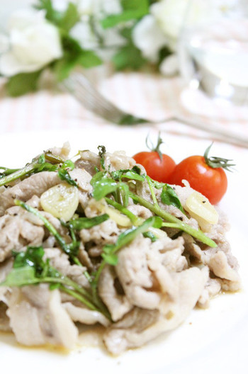 豚肉とクレソンのレモンバター炒め