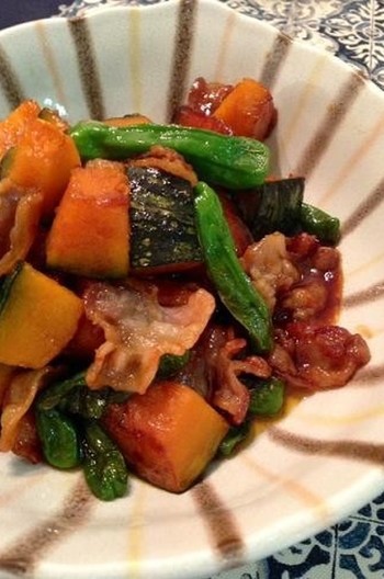 豚肉と南瓜とししとうの甘辛炒め