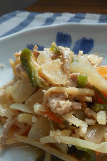 豚肉で チンジャオロース