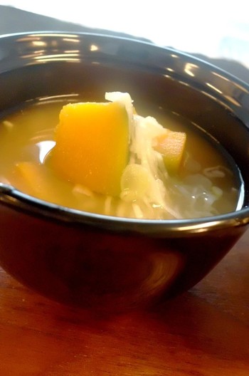 南瓜と長葱の味噌汁