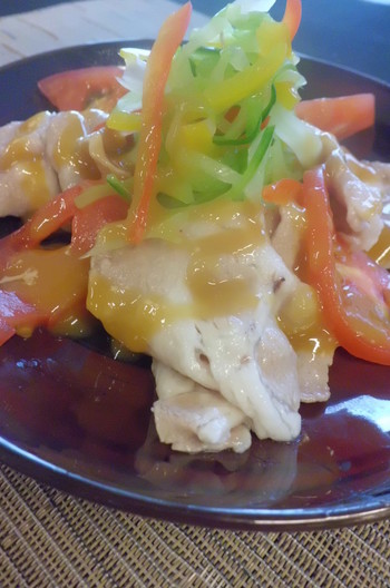 ゆで豚のからし酢味噌かけ