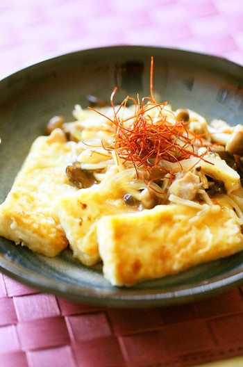 満足感十分 豆腐ステーキキノコとともに