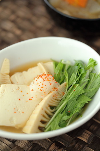 しゃきしゃき水菜と豆腐・筍のさっと煮