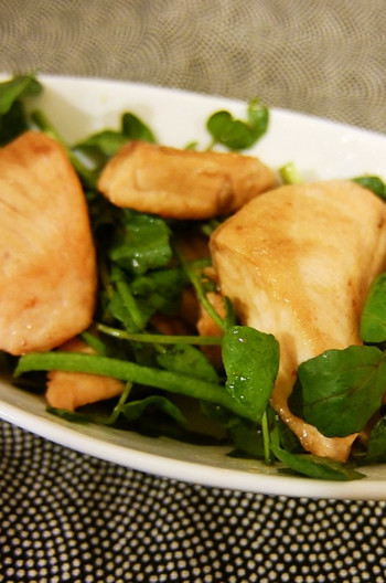 鮭ステーキとクレソンのすだち塩だれ