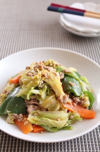 中華風肉味噌そぼろあんの野菜炒め