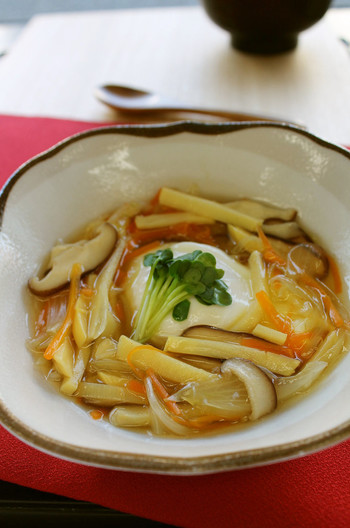 落とし卵の野菜あんかけ
