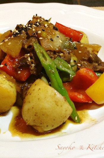 新じゃがと牛肉の焼き肉風炒め