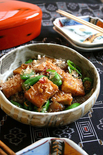 厚揚げ蒟蒻しし唐甘辛炒め