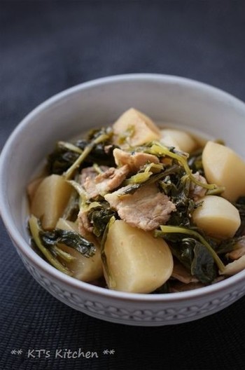 葉っぱも丸ごと カブと豚肉の煮物