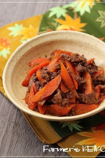 農家のレシピ　にんじんと牛肉の酢醤油煮