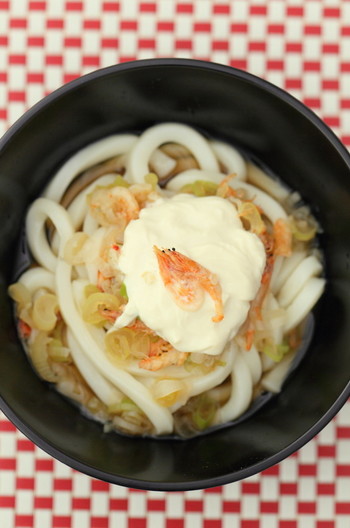 葱とさくらえびと生湯葉のっけうどん