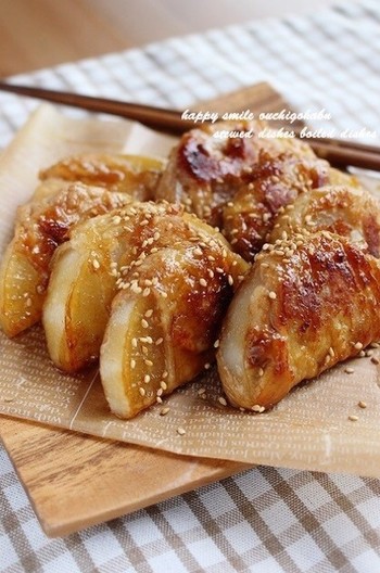 大根の豚肉巻きで甘辛煮