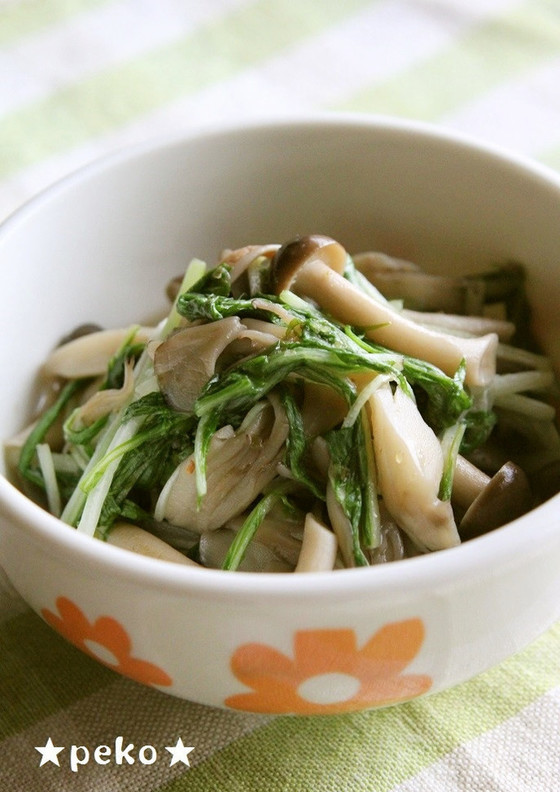 簡単 水菜と茸のあっさり煮浸し柚子胡椒で