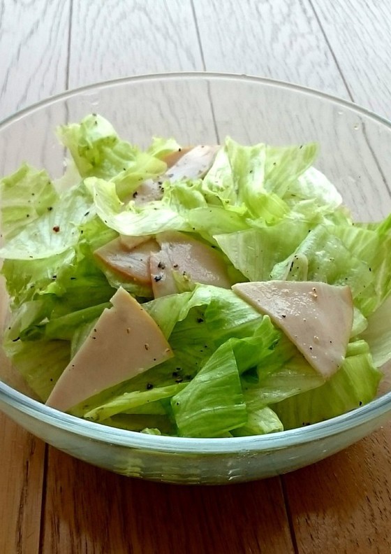レタス消費サラダ 材料3つハムレタレモン