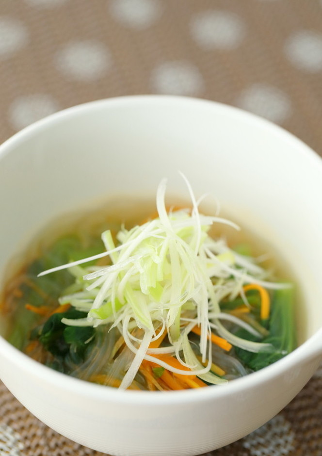 生姜でぽかぽかお野菜と春雨の中華スープ