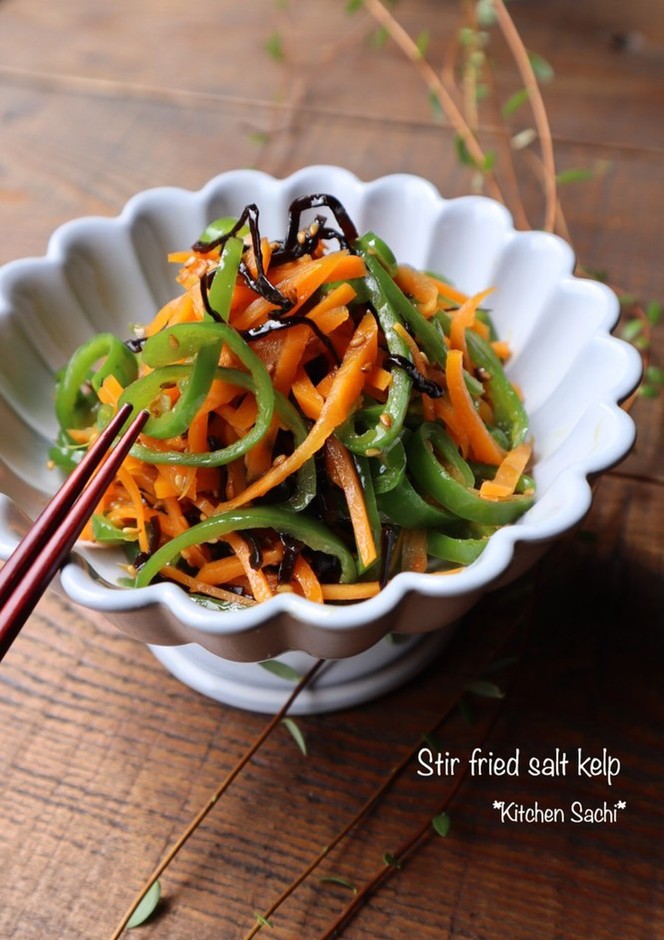 レンジで簡単 ピーマンと人参の塩昆布炒め by sachi825 管理栄養士監修のレシピ検索・献立作成：おいしい