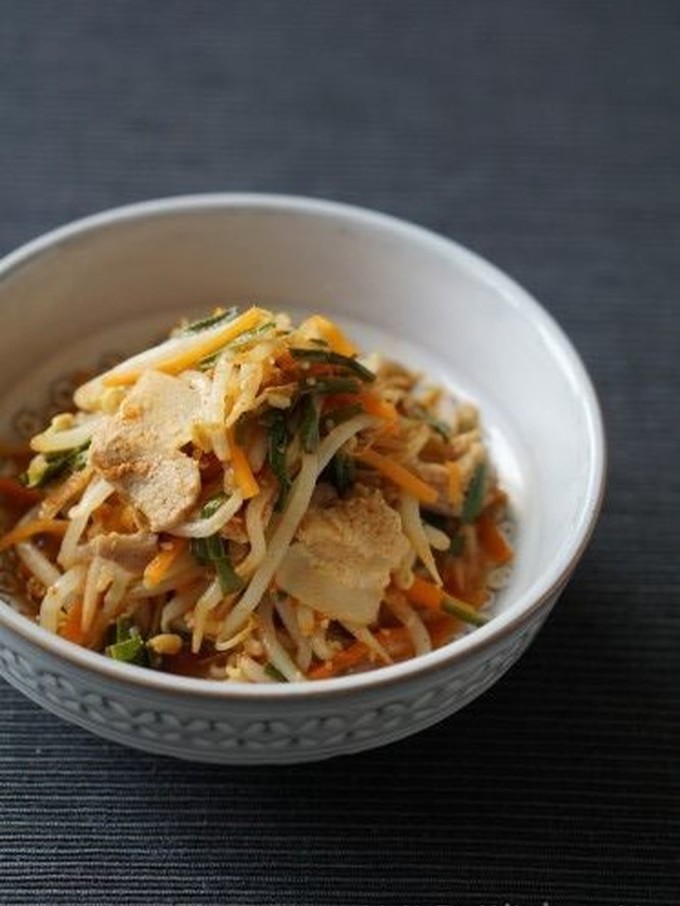 レンジで 豚肉とにらもやしのピリ辛