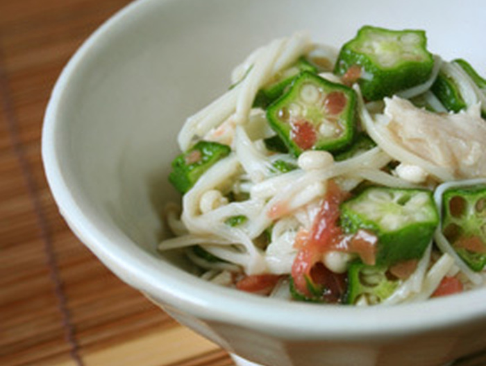 おくらとささ身の梅ぽん酢あえ