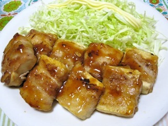 豆腐と豚バラ　くるくる照り焼き
