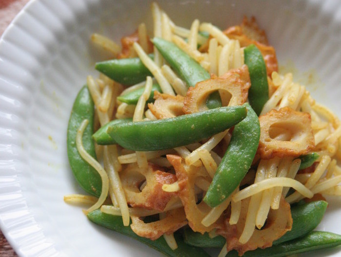 もやしとスナップえんどうのカレー炒め