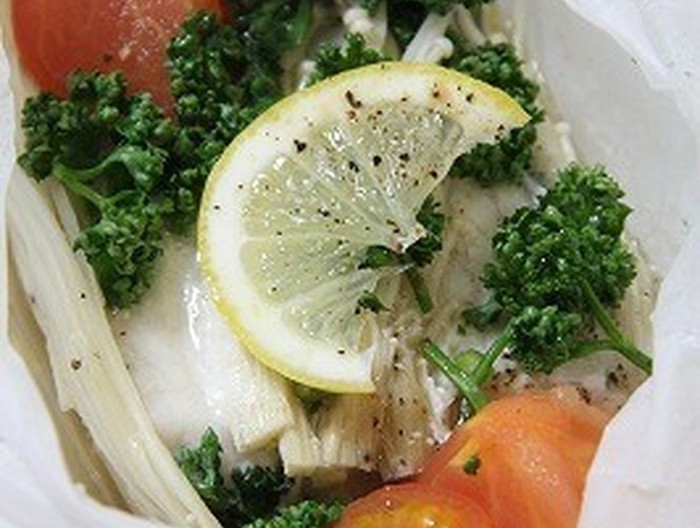 クッキングシートでカジキマグロの蒸し焼き
