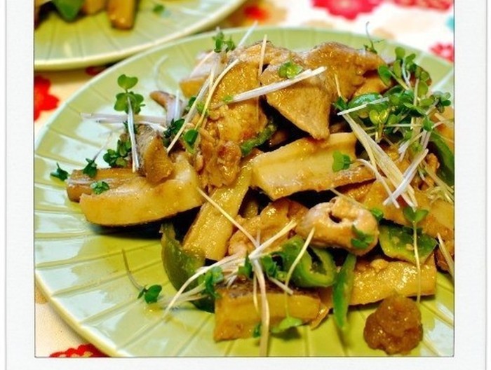 柔らか豚肉ボリボリ根菜の柚子こしょう炒め