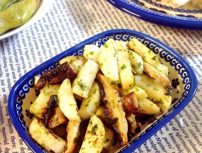 長芋と椎茸の青のり炒め