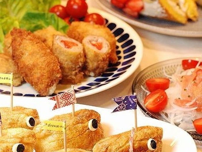 こどもの日 こいのぼり型のごはん焼きいなり