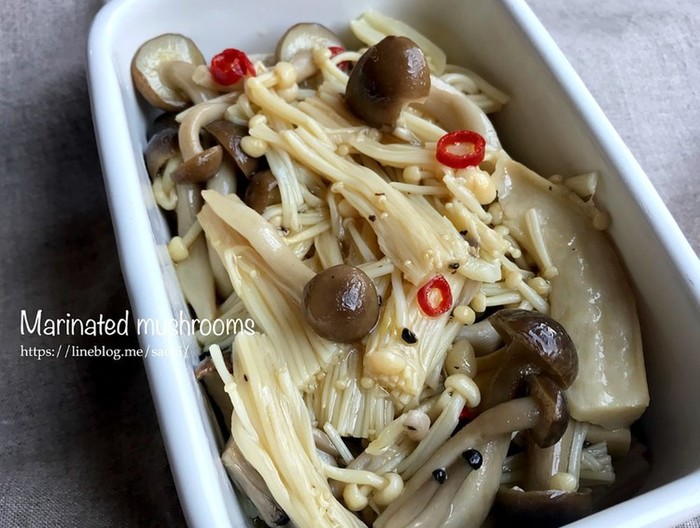 作り置き レンジで簡単 きのこのマリネ