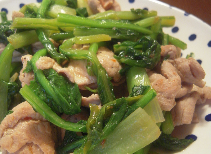 豚肉とカブの葉のオイスター炒め