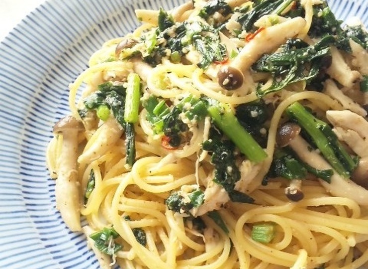 ささみと春菊の和風ごまパスタ