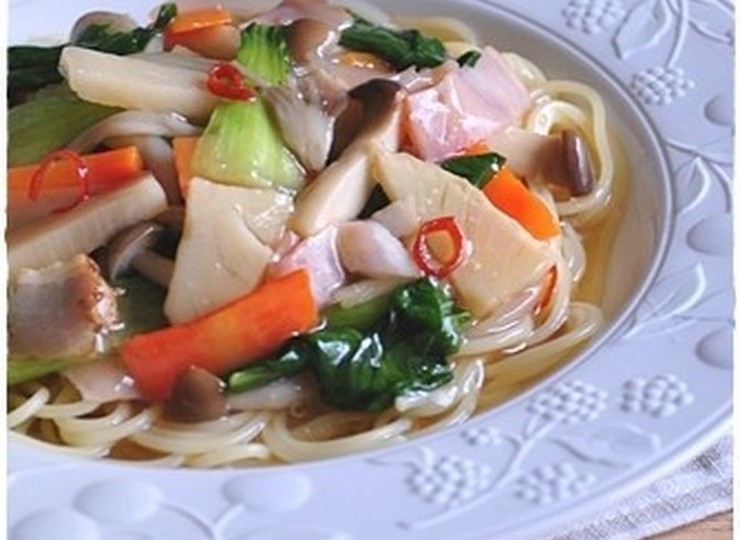 残り野菜であんかけパスタ