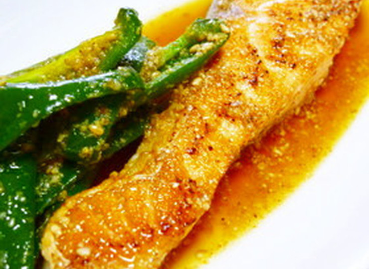 サーモンとピーマンのごま酢焼きびたし