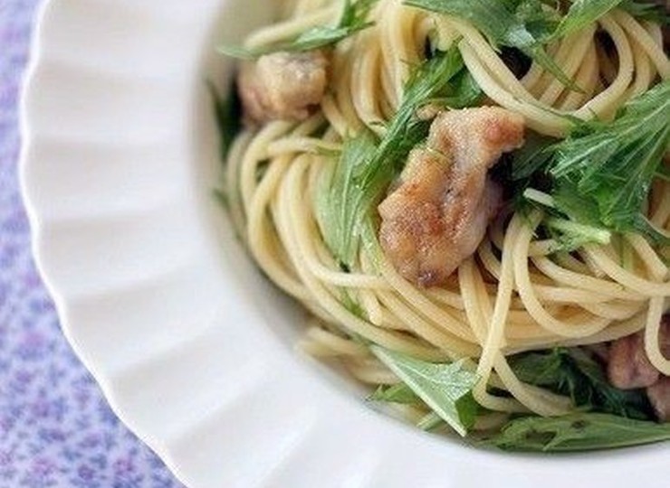 鶏肉と水菜のレモンバター醤油スパゲティ