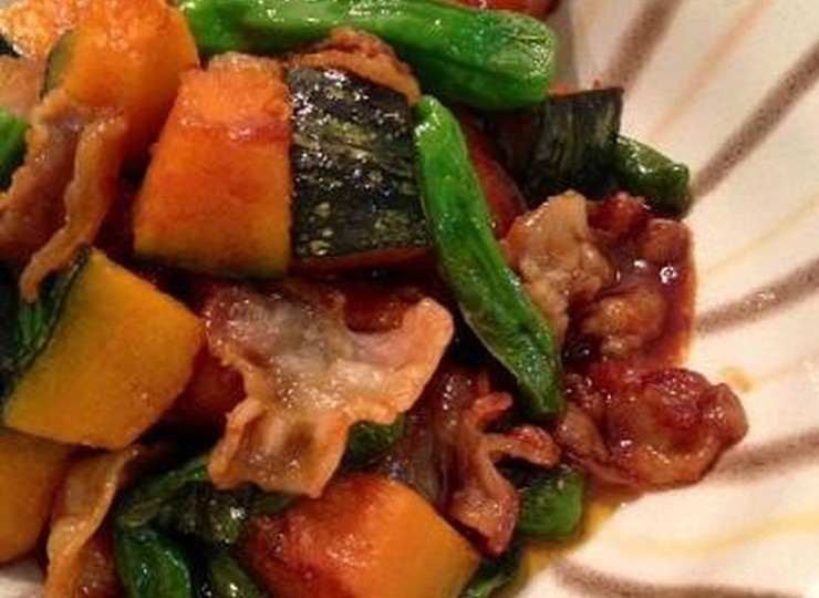 豚肉と南瓜とししとうの甘辛炒め