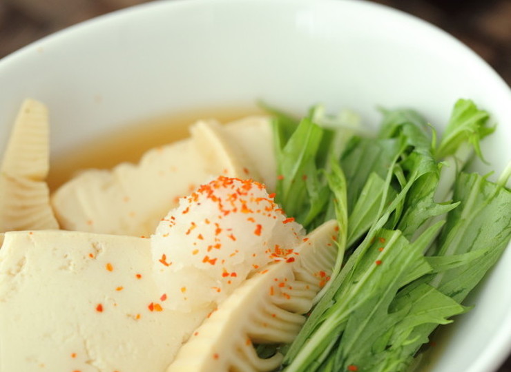 しゃきしゃき水菜と豆腐・筍のさっと煮