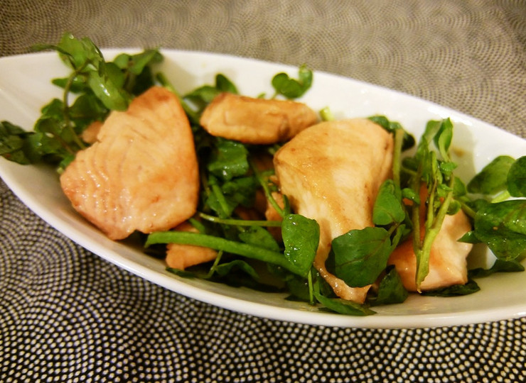 鮭ステーキとクレソンのすだち塩だれ