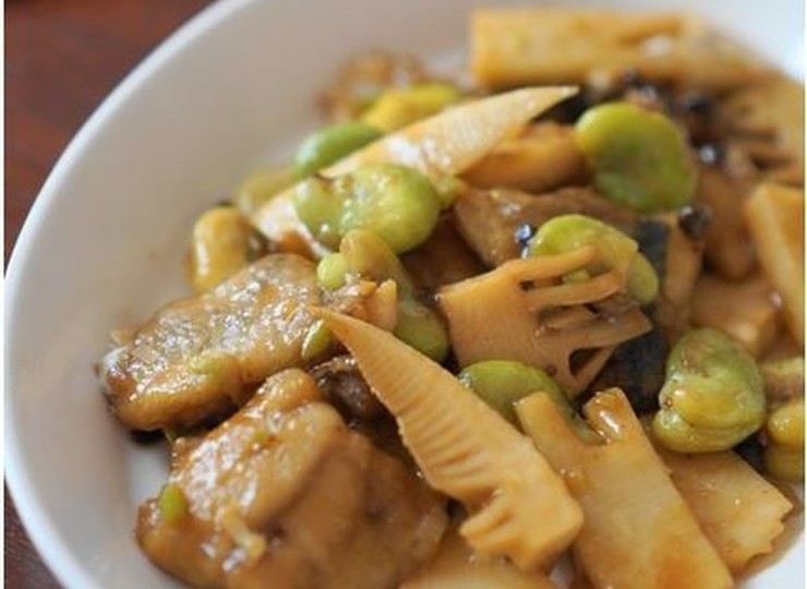あじとそら豆 タケノコの豆鼓炒め