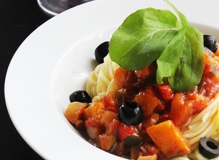 夏野菜カポナータの冷製パスタ