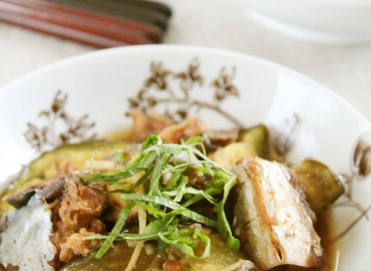 電子レンジで ナスのサバ缶煮