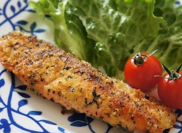 鮭のバジルチーズパン粉焼き