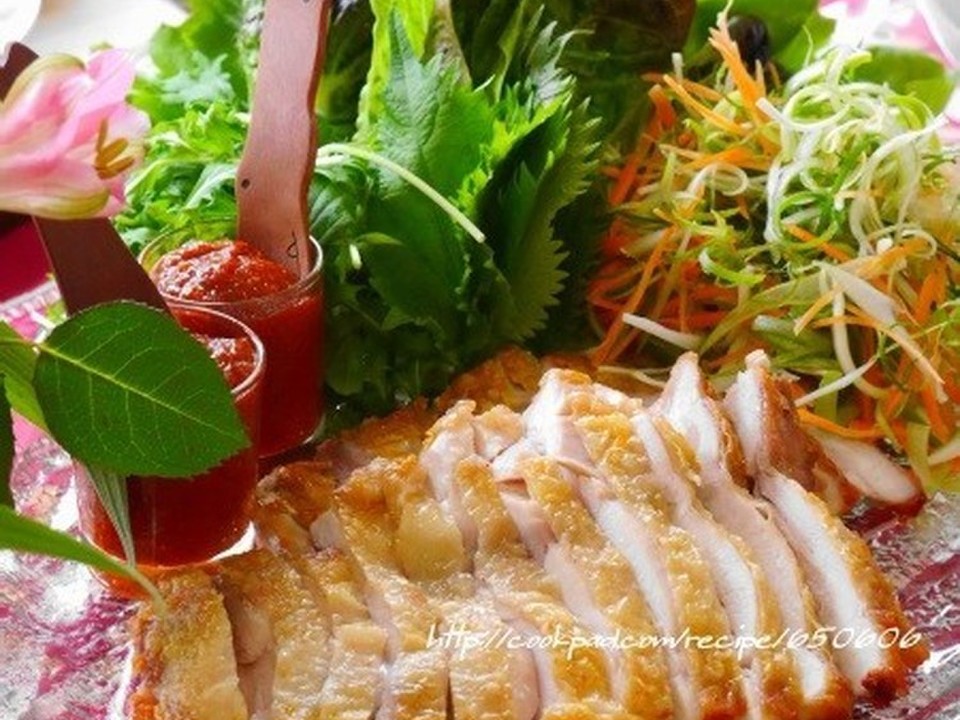 鶏肉の韓国風手巻きサラダ