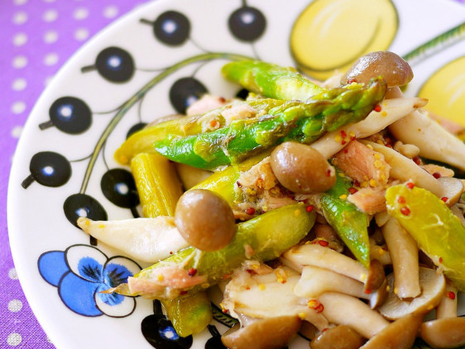 しめじとアスパラのツナマスタード炒め