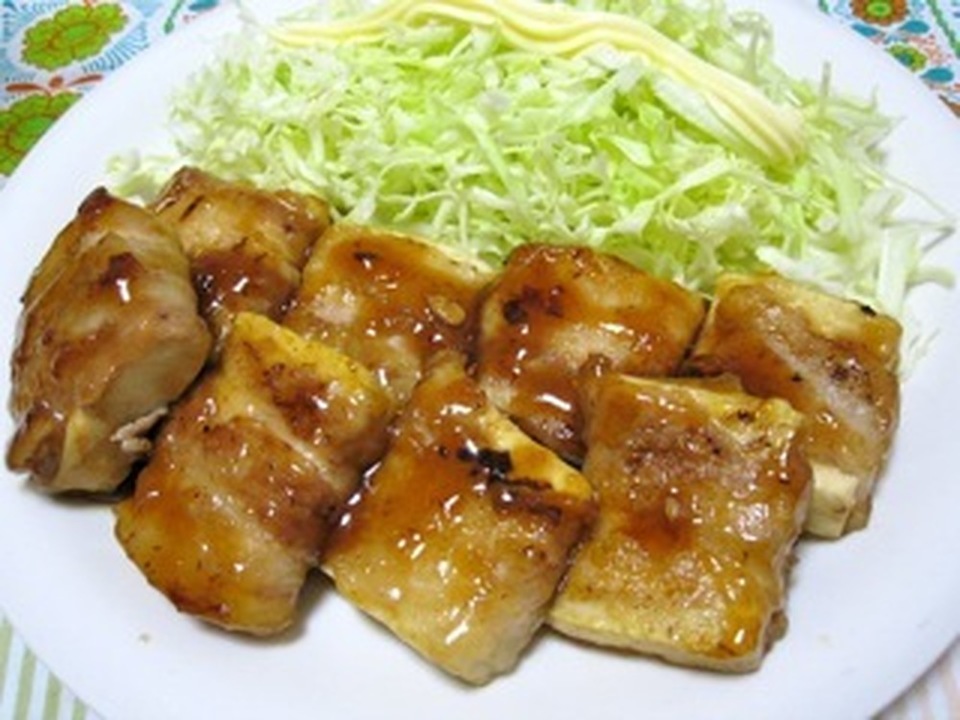 豆腐と豚バラ　くるくる照り焼き