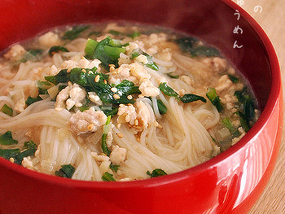 挽肉と春菊のとろみにゅうめん