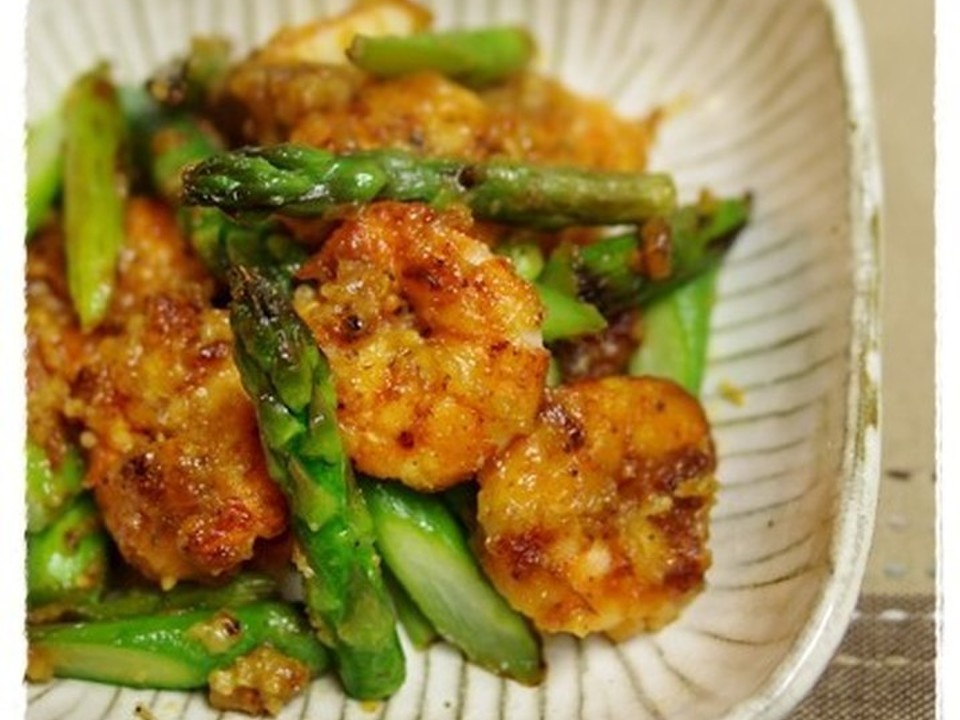 えびとアスパラのチリガーリック