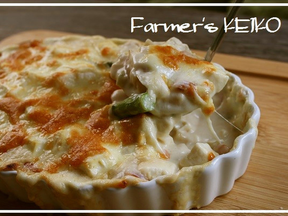 たけのことアスパラの豆腐グラタン