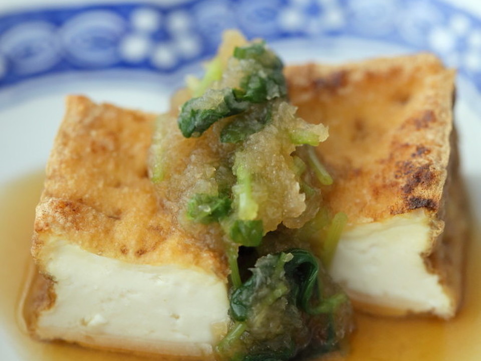 こんがり生揚げのからしなおろしソース