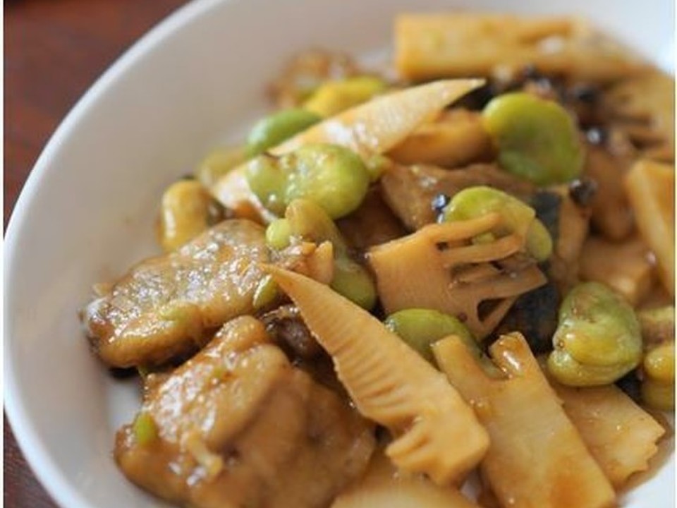 あじとそら豆 タケノコの豆鼓炒め