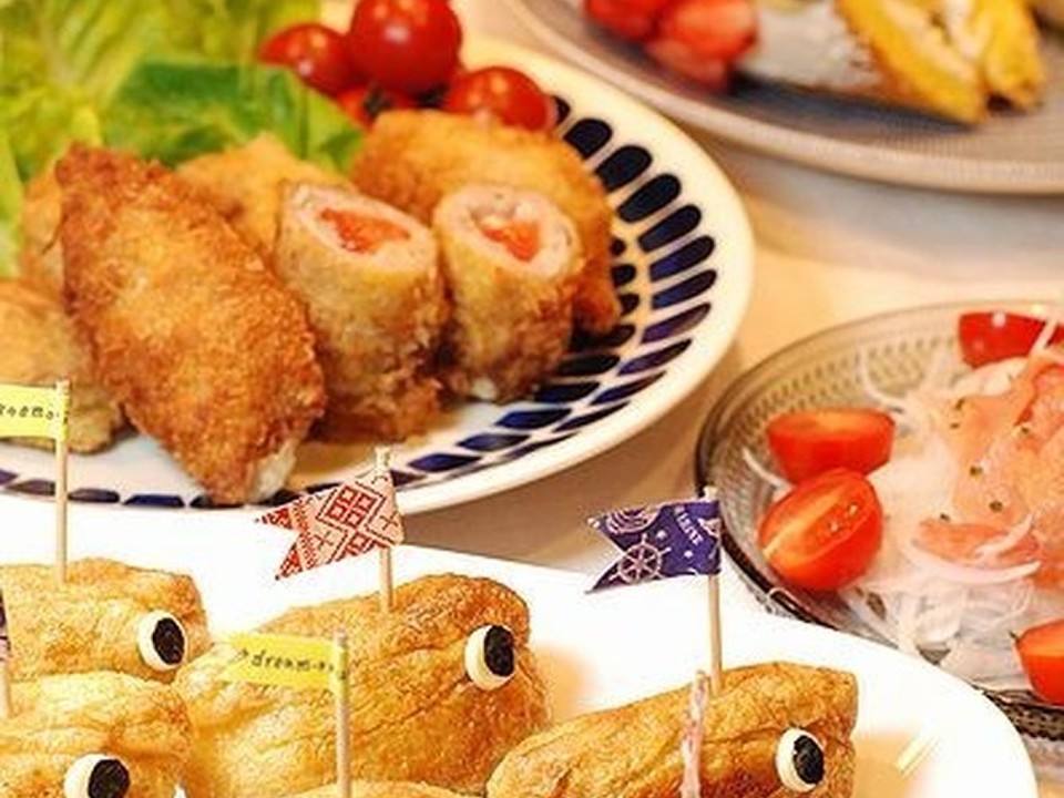 こどもの日 こいのぼり型のごはん焼きいなり